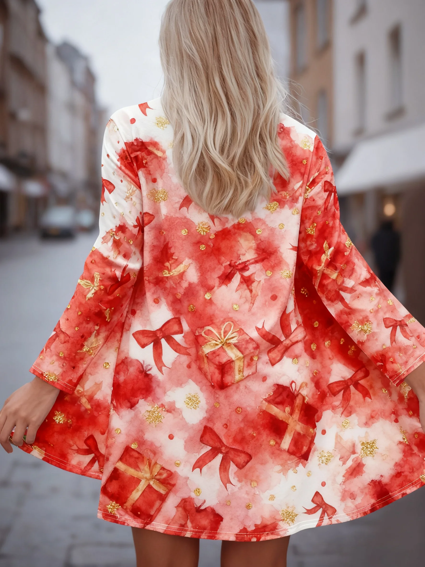 เสื้อคลุมผู้หญิงปี 2025 พิมพ์ลาย 3 มิติ ของขวัญคริสต์มาส เสื้อยืดแขนยาวลำลอง เสื้อคลุมคาร์ดิแกนน้ำหนักเบา ชุดสำหรับงานปาร์ตี้คริสต์มาส ฤดูใบไม้ผลิ ฤดูใบไม้ร่วง