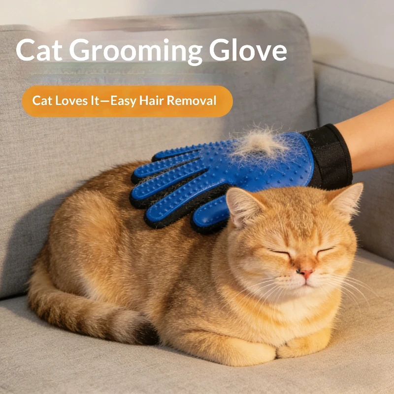 Pet Grooming Glove Soft Silicone Deshedding Brush Efficient Hair Removal Massage Gloves for Cats Dogs