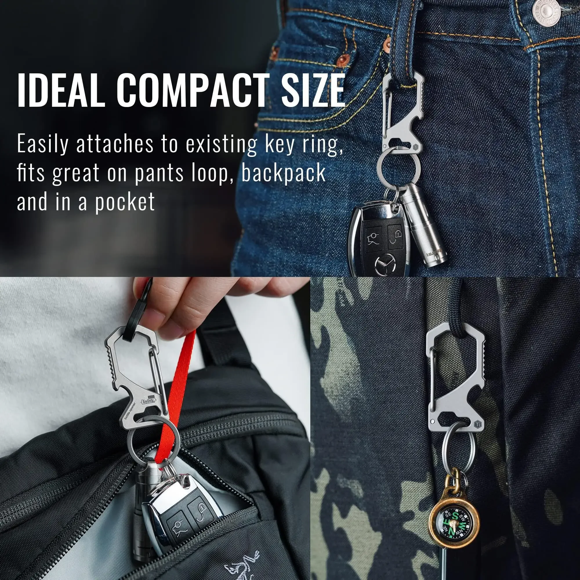 KeyUnity KM05 Small Titanium Carabiner Keychain Clip, 2 inch Beer Bottle Opener Key holder