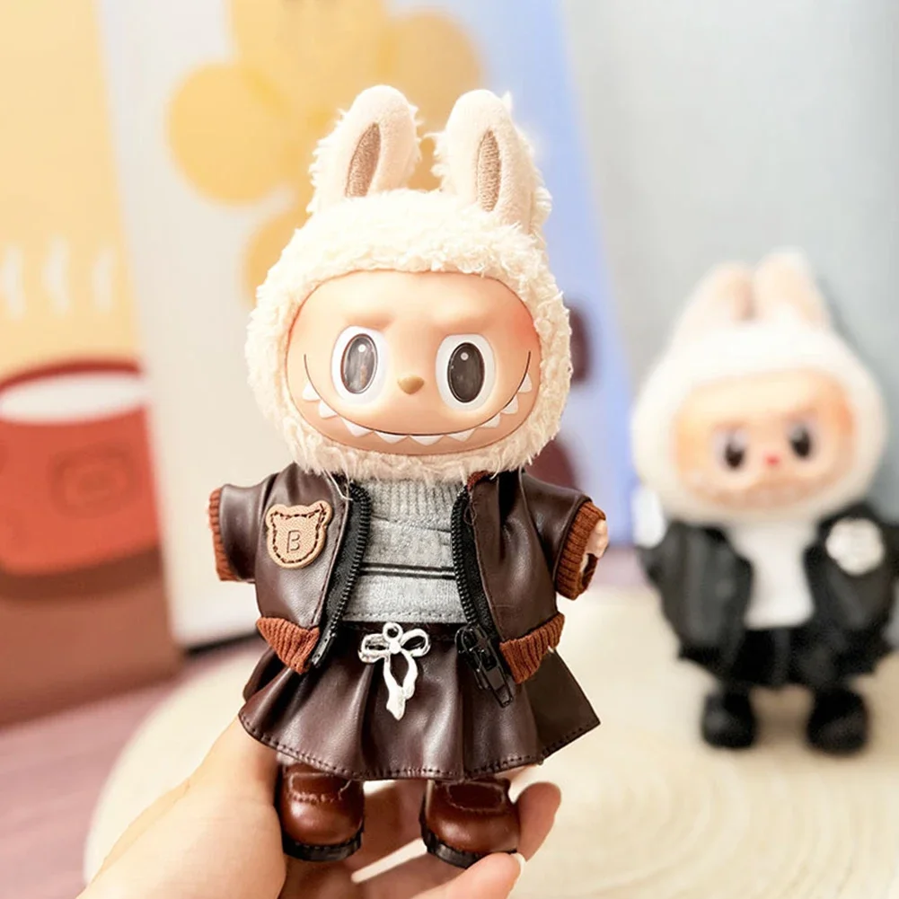 

Красивое черное пальто из искусственной кожи, мини-кукольный наряд, аксессуары для 17 см, Корея Kpop Exo Labubu V1 V2 V3, одежда для куклы Idol, подарок