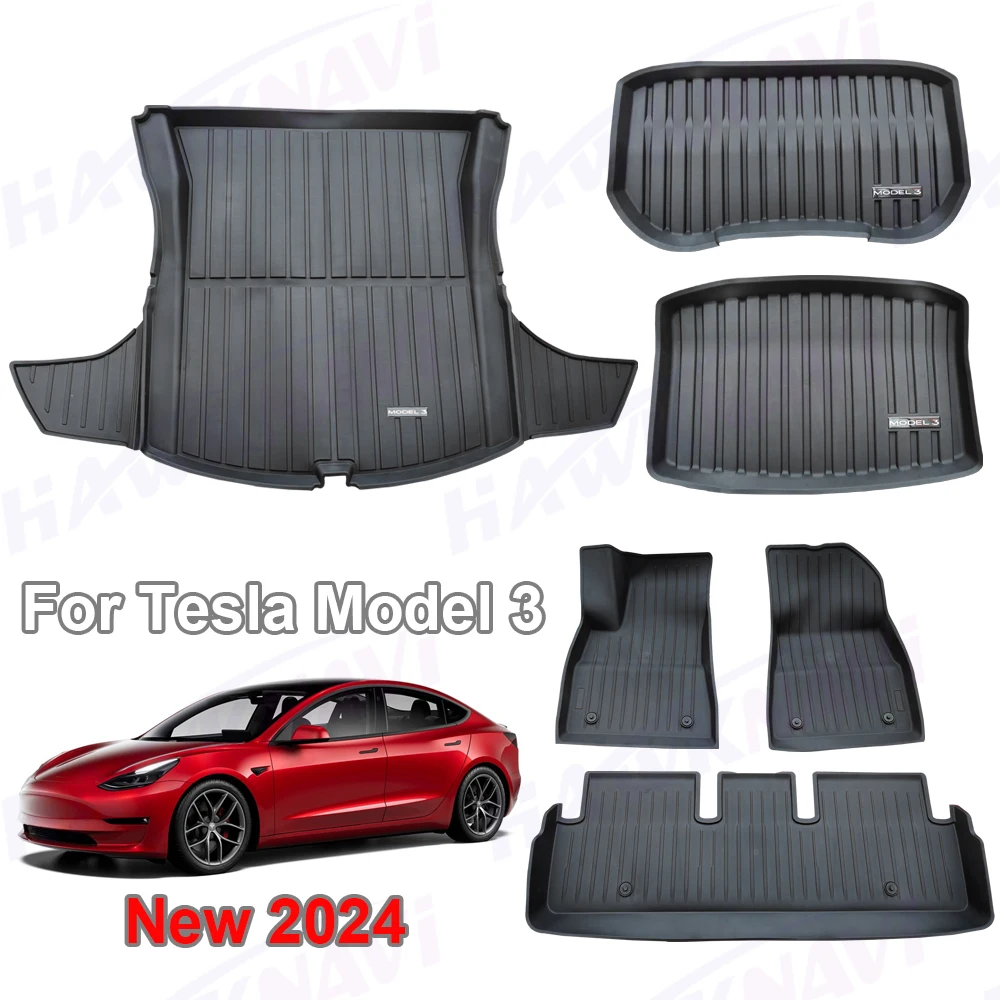 TPE Trunk Mats for 2024 Tesla Model 3+ Highland Waterproof Foot Pads Front Rear Trunk Mat New Model3 Auto Accessories