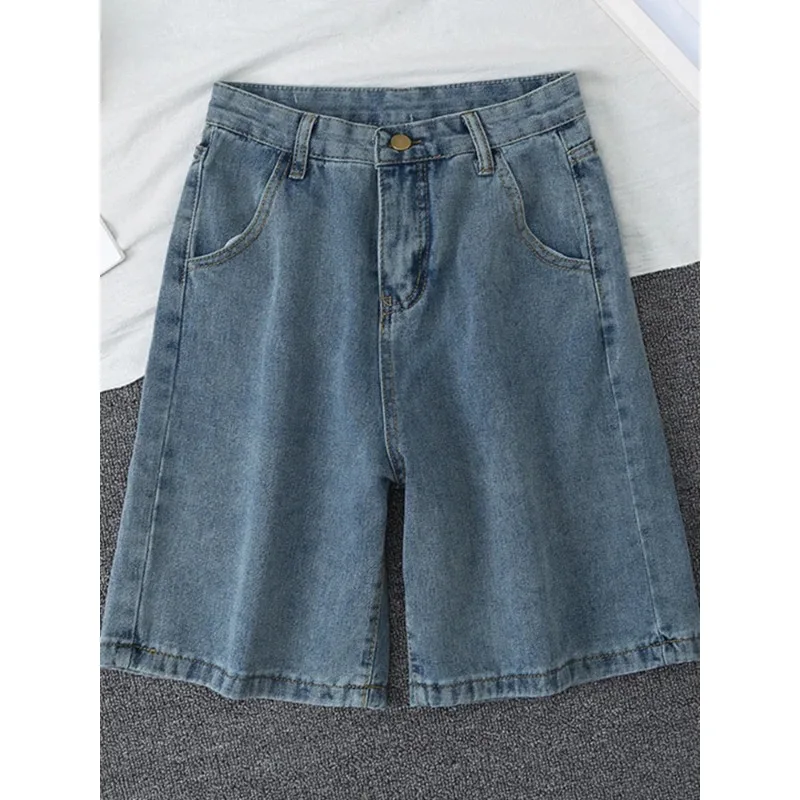 Fitaylor 2022 New Summer Women High Waist Blue Wide Leg Denim Shorts Casual Female Solid Streetwear Stright Jeans Bermuda Shorts