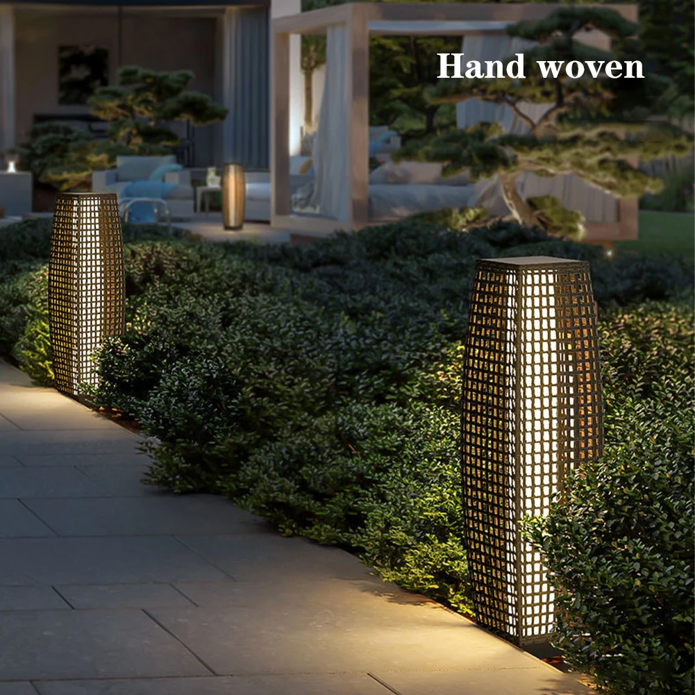 Outdoor Floor Lamp Wicker Rattan Solar Powered Lantern IP65 Waterproof Solar Powered Outdoor Lights For Garden Porch Patio Decor