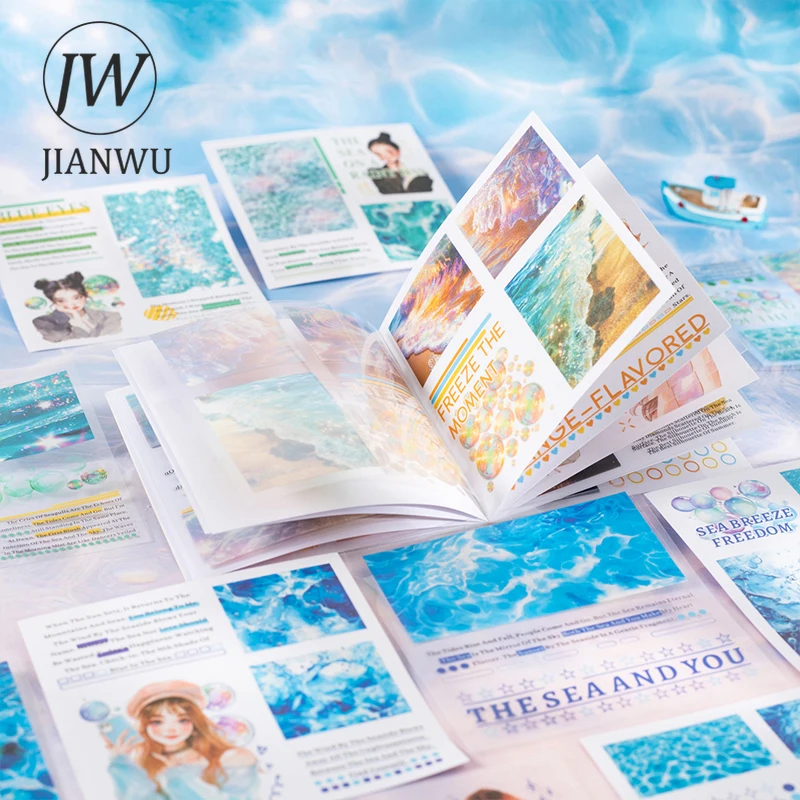 

JIANWU Watch The Sea Plan Series Vintage Character Water Pattern Landscape Material Collage Sticker Creative Journal Stationery