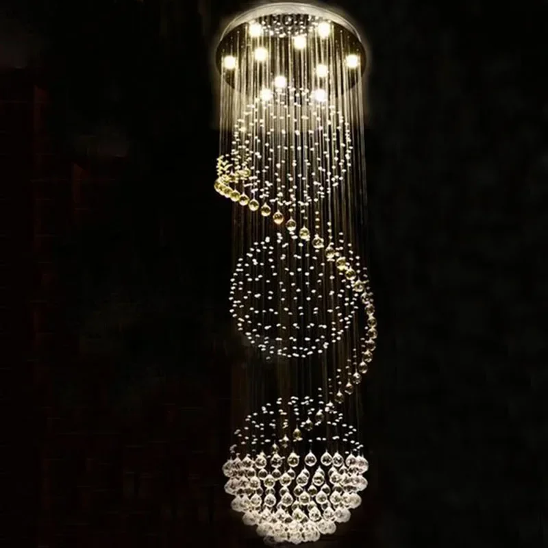 Modern Long Spiral Crystal Chandeliers Lighting Indoor Fixture For Plaza Showcase Hotel Hall Staircase Stair Bedroom LED Lamp