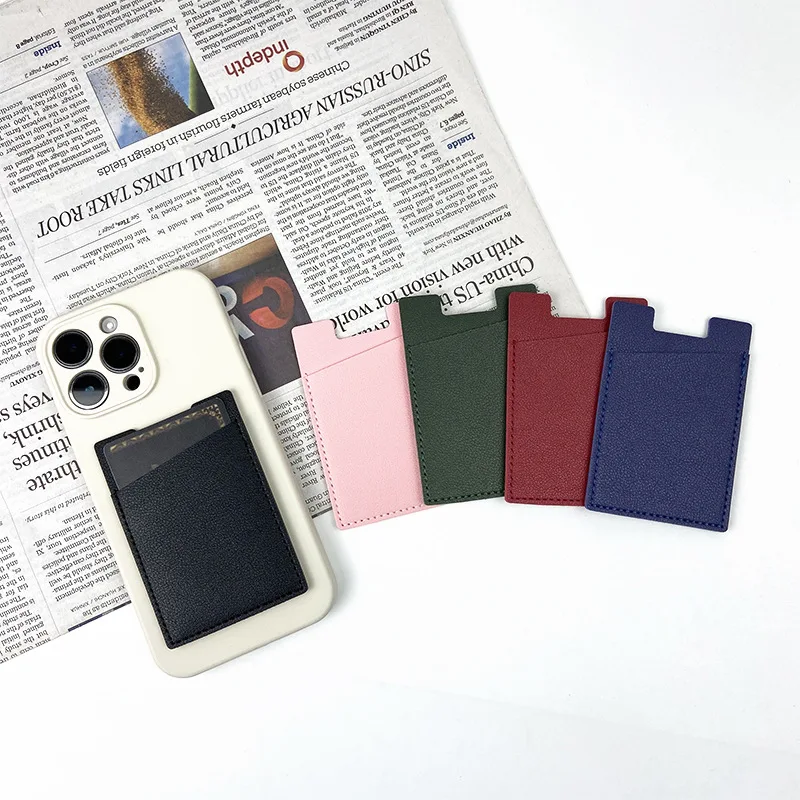 Engrave Initials PU Leather Card Bag Business Luxury ID Card Holder With Sticker Phone Back Wallet Pouch Purse Wholesale Gift