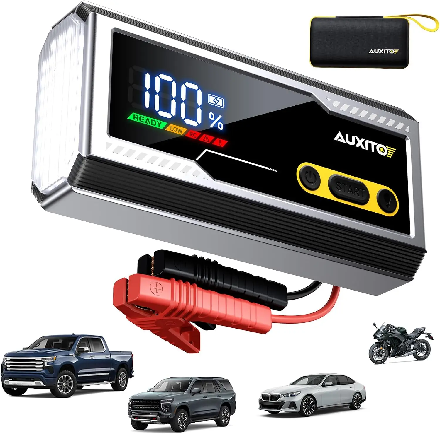 

6000A Jump Starter, 12V Car Battery Booster for All Gas & 12L Diesel, LED Display, Portable Power Bank with Flashlight, Storage Case