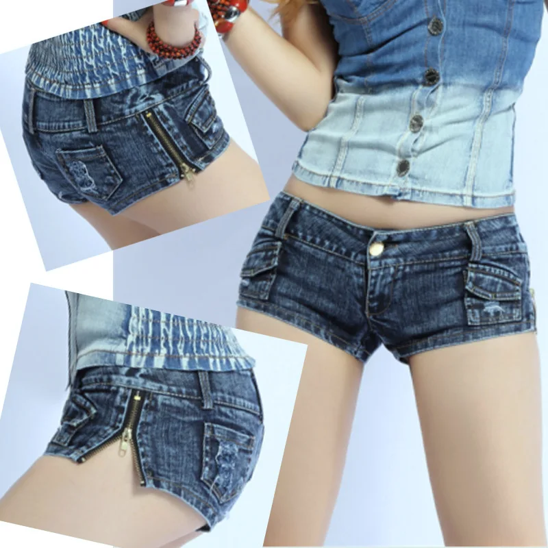 

Women's Sexy Side Zipper Slit Denim Shorts Retro Cotton Breathable Tight Hot Pants Club Trendy Ladies Jeans
