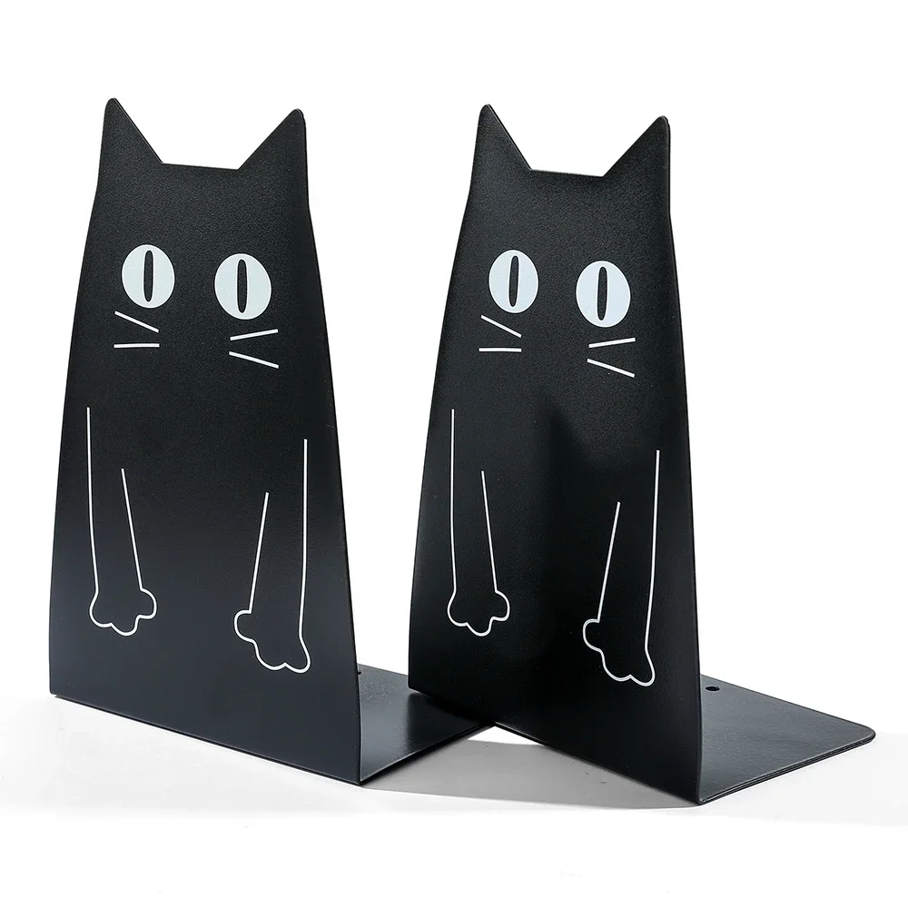 Black Funny Cat Bookends Metal Animal Pet for Students Teachers Bookends Book Support Notebook Material File Storage Rack