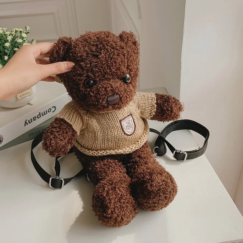 Bonito simulação urso de pelúcia bolsa de ombro novo animal dos desenhos animados urso mochila de pelúcia presente aniversário das crianças pequena mochila