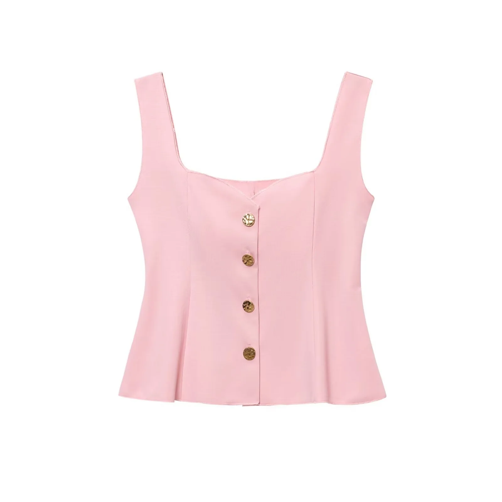 2025 summer new women's casual fashion simple wide shoulder strap buttoned short skirt hem elastic vest top