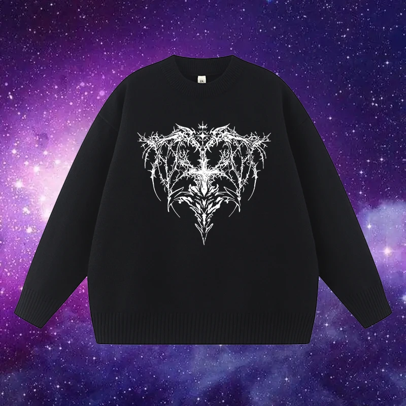 

Fashion Punk Harajuku Classic Sweater Women Harajuku Y2K Aesthetic Long Sleeve Knit Pullover Gothic High Street Casual Loose Top