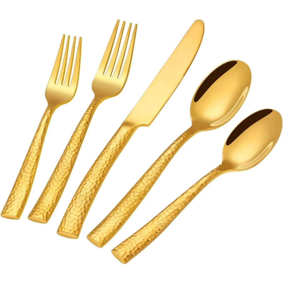 

Набор столовых приборов из золота, 20 предметов, набор столовых приборов с кованым покрытием для 4 кухонных принадлежностей из зеркальной полированной нержавеющей стали, золото в комплекте