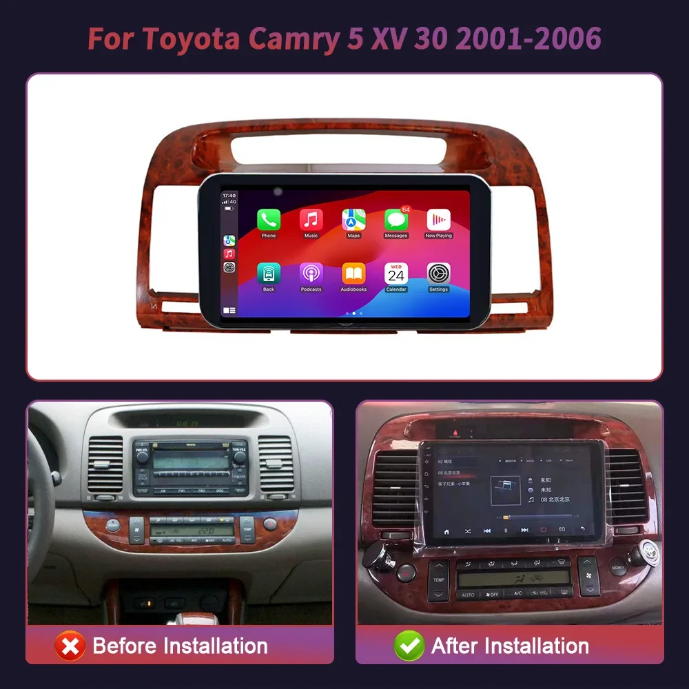 Red Android For Toyota Camry 5 VX 30 2001 - 2006 Car Radio Multimedia Video Player Navigation CarPlay display GPS No 2 din dvd