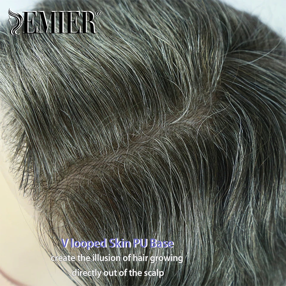 0.03-0.04mm Thin Skin PU Base Men Toupee VLooped Prosthesis for Hair Loss Male Hair Units Men Hair Replacement Human Hair System