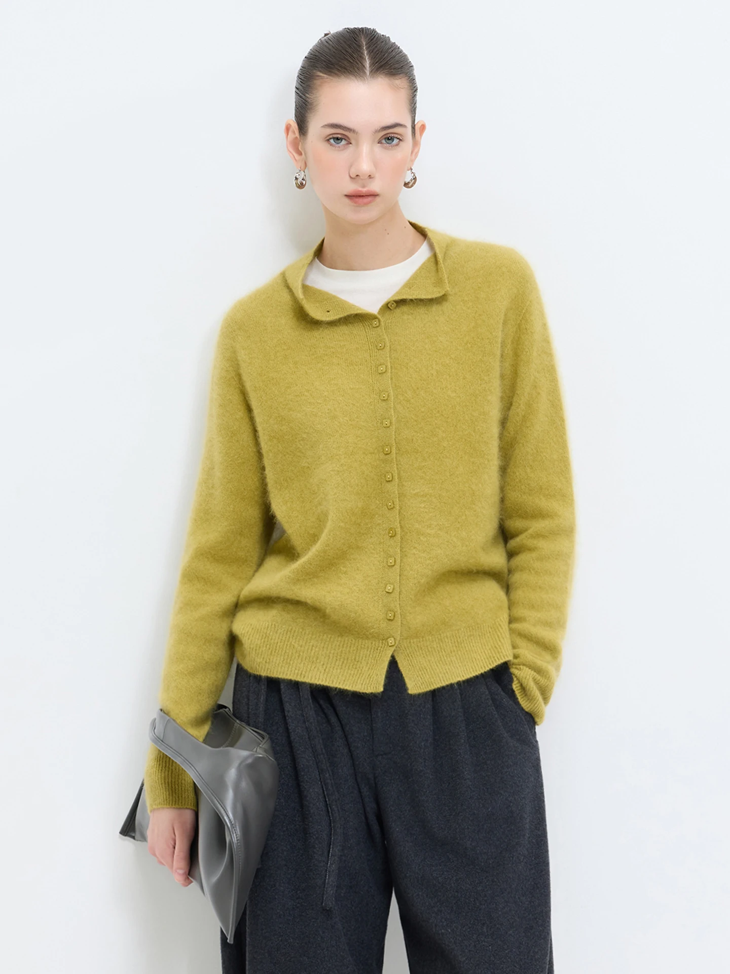 

LUR Autumn Winter Thiened Soft Pure Wool Knitted Cardigan Sweater Women Casual Long Sve Stand Collar All Match Leisure Top