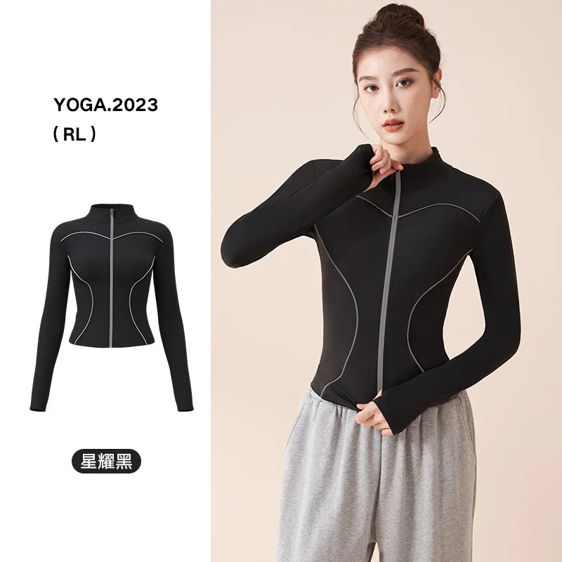 THRUM  Women Stand Collar Reflective Running Jacket Windproof Slim Fit Quick Dry Coat Night Cycling Night Run Sports Outerwear