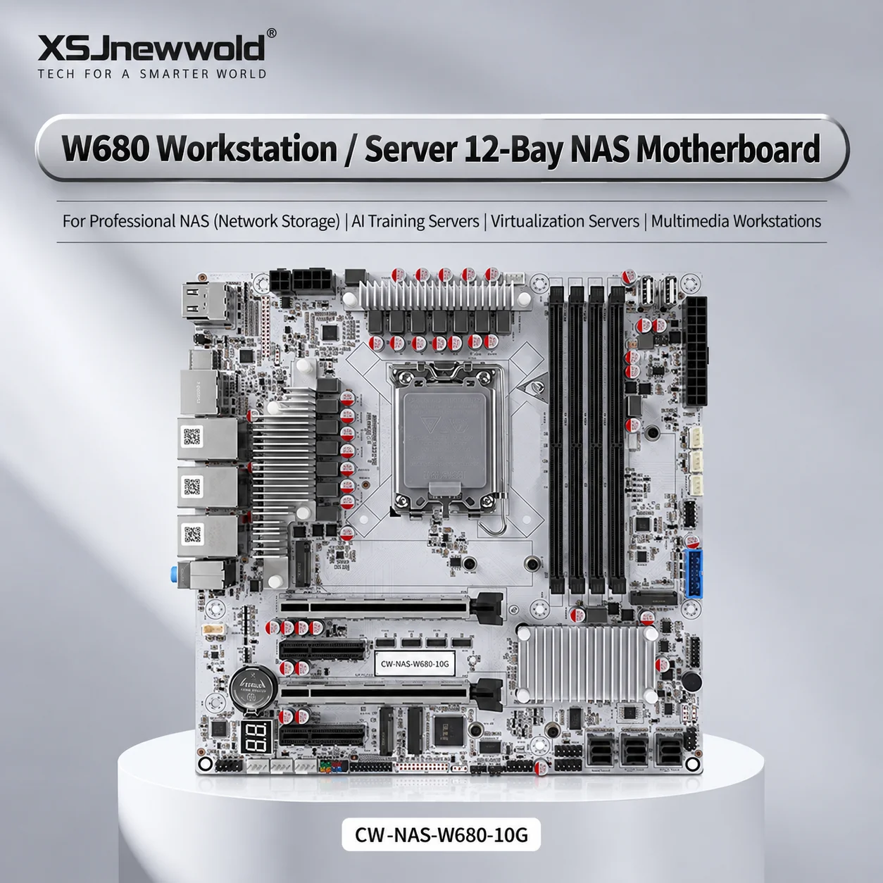XSJnewwold W680 NAS Motherboard LGA1700 DDR5 ECC 10GbE Dual 2.5G LAN 3x M.2 12 SATA PCIe x16 Workstation Server Mainboard