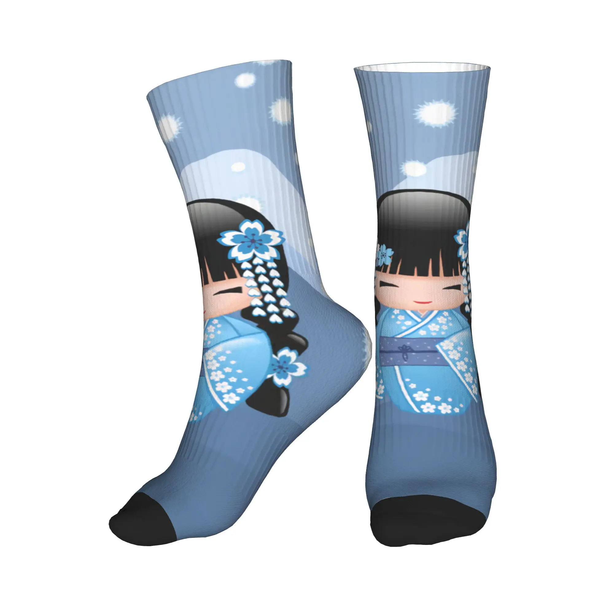 Calcetines divertidos con estampado de muñeca Kokeshi Kawaii, calcetines elásticos con estampado de flores de cerezo, calcetines elásticos de verano, otoño e invierno con diseño de Geisha japonesa