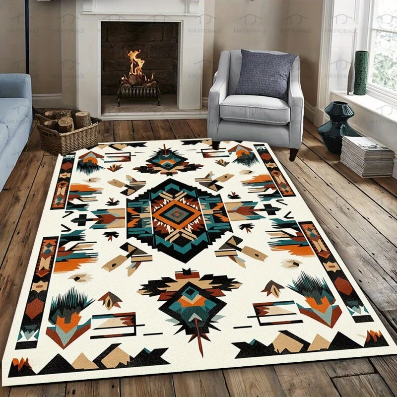 Southwestern Aztec Geometric Area Rug Boho Tribal Non Slip Living Room Floor Carpet