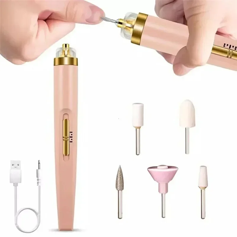 Electric Nail Grinder Nail Polishing Machine With Light Portable Mini Electric Manicure Art Pen Tools With Bag For Gel Removing