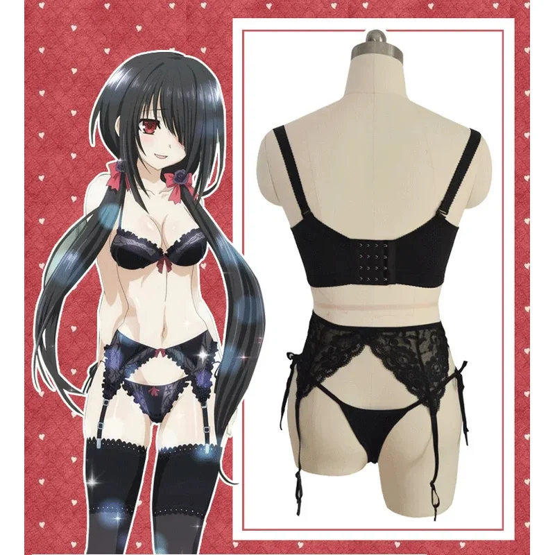 2025 Anime DATUM EEN LIVE Tokisaki Kurumi Cosplay Kostuum Sexy Kanten Ondergoed Bh Set Onderbroek Outfit Voor Vrouwen Badmode