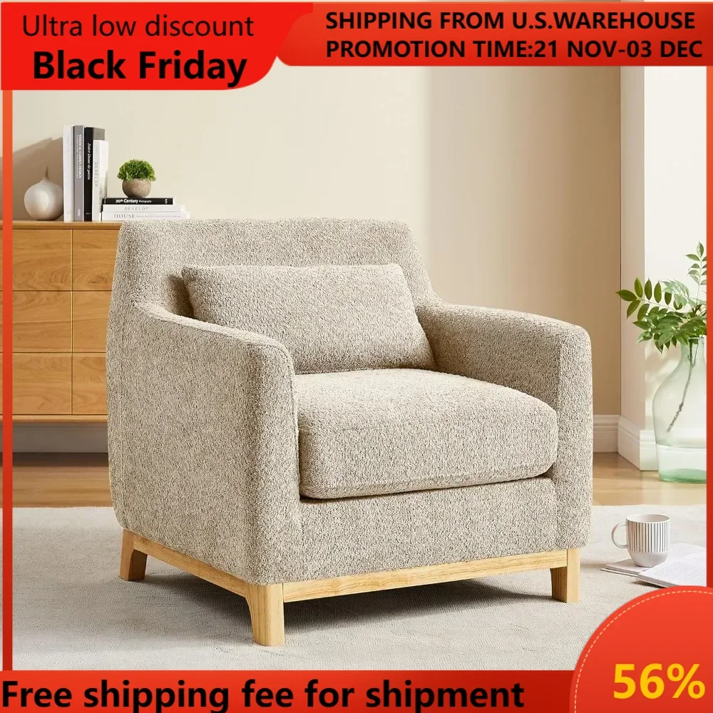 

Extra Deep Accent Chair, Fabric Upholstered Comfy Reading Armchair for Living Room, Bedroom Single Seat Sofa Chair with Wood Bas