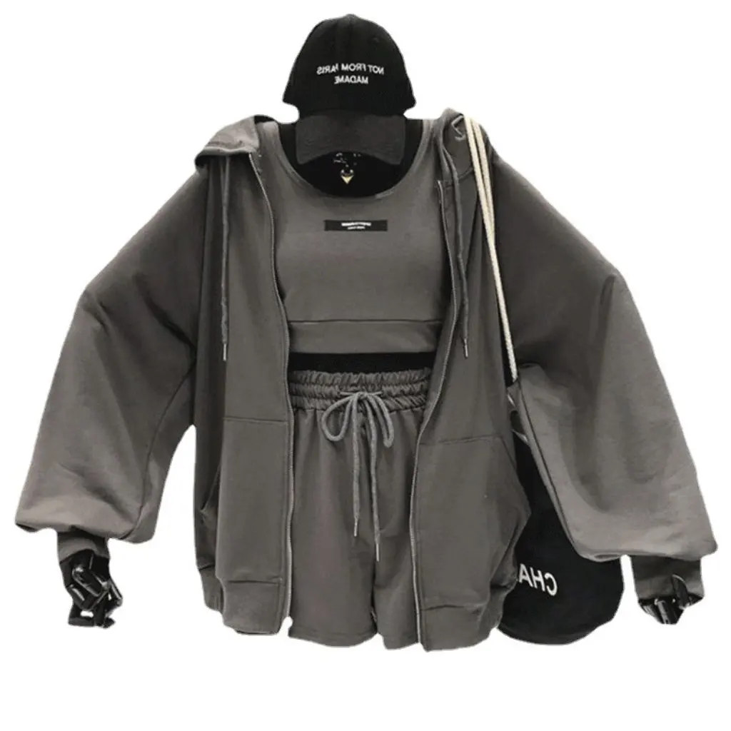 

Women's Sports Style Three-piece Set Casual Fashion Sweater Shorts Fitness Running Suit Spring Autumn Age-reducing