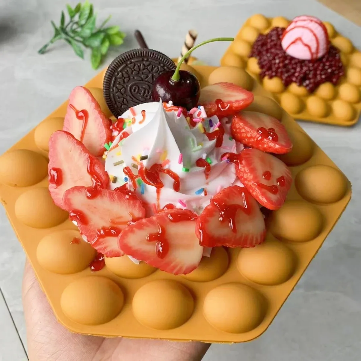 

Kawaii Fake Egg Waffle - Realistic Miniature Hong Kong Bubble Waffle for Dessert Decor, Party Centerpiece, and Cute Home Display