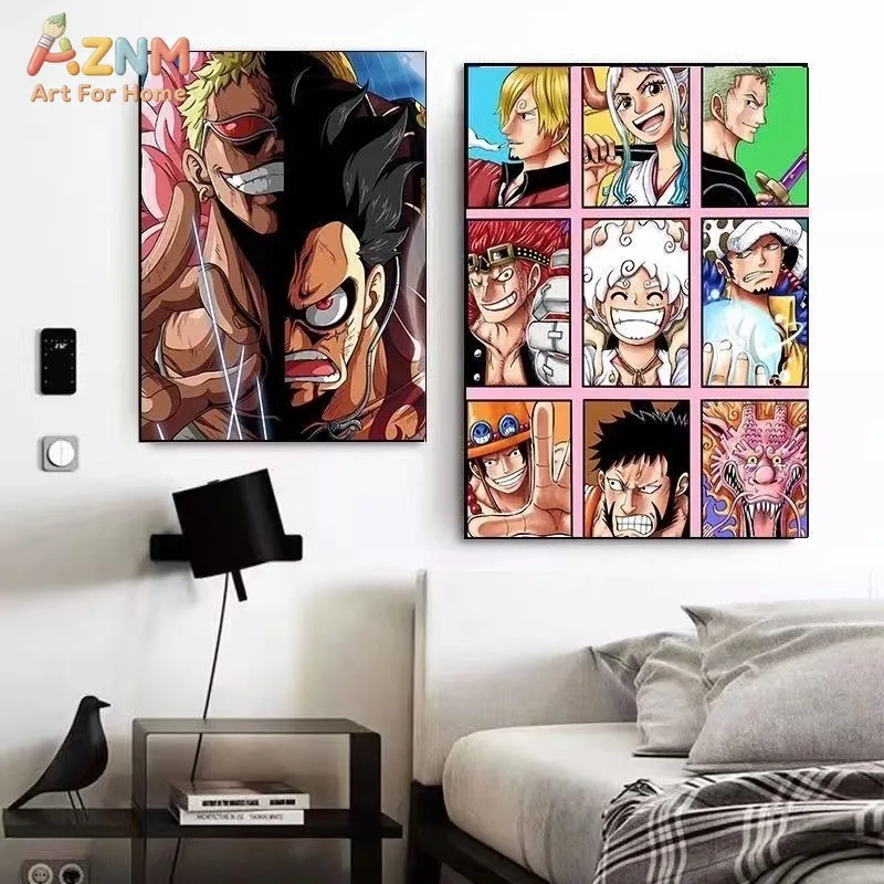 AZNM One Piece Roronoa Zoro Three Sword Style Dragon Anime Frameless Canvas Wall Art, Modern Living Room Bedroom Decor Painting