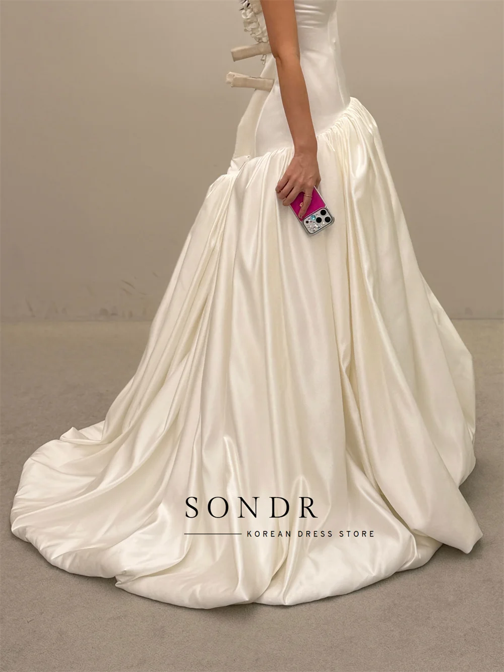 Sondr Satin Formal Wedding Dress Square Neck Straps A Line Fluffy Bridal Gown Vestidos De Novia Customized Japanese Wedding Gown