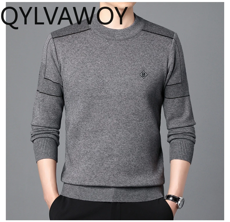 

QYLVAWOY 100% Cashmere Pullovers Men Business Casual Men's Sweater Thickened Warm Pullover Underwear O-neck 2024 Pull Homme