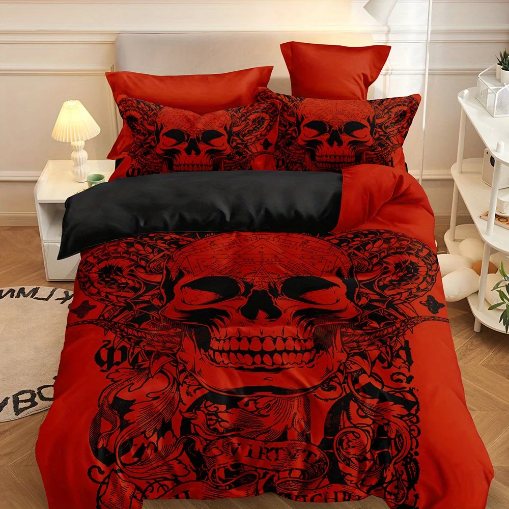 3pcs Duvet Cover Set, Skull Pattern Bedding Set Duvet Cover, For Bedroom, Guest Room (1*Duvet Cover + 2*Pillowcases)