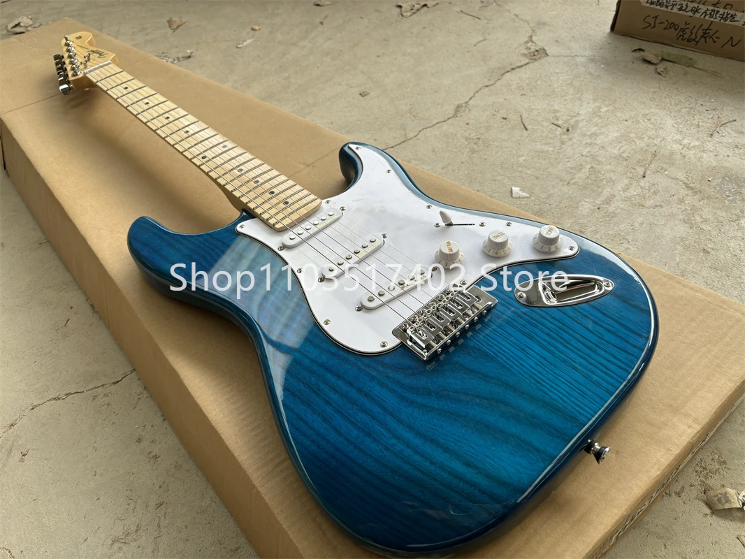 Factory clear blue 6-string electric guitar maple neck, ash body, chrome hardware