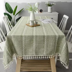Cotton Linen Table Cloth Stripe Tassel Tablecloth Stain Dust-Proof Table Cover For Kitchen Dinning Party Tea Table Decoration