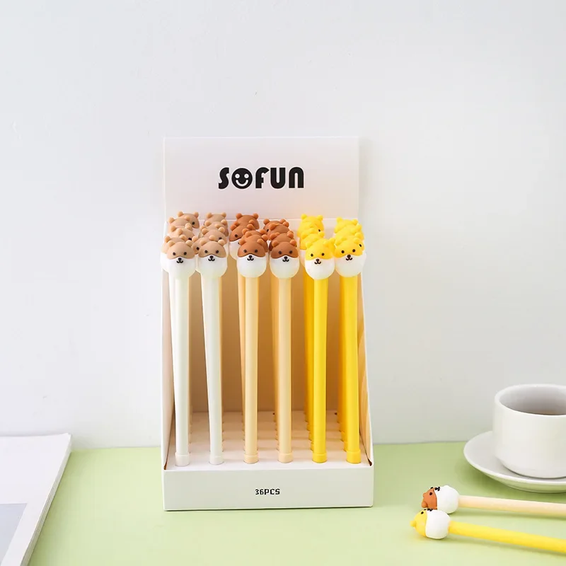 

36PCS Creative Cartoon Hamster Gel Pen 0.5mm Silicone Cute Soft Cute Girl Heart Cartoon Pen Kawaii School Supplies Gel Pens