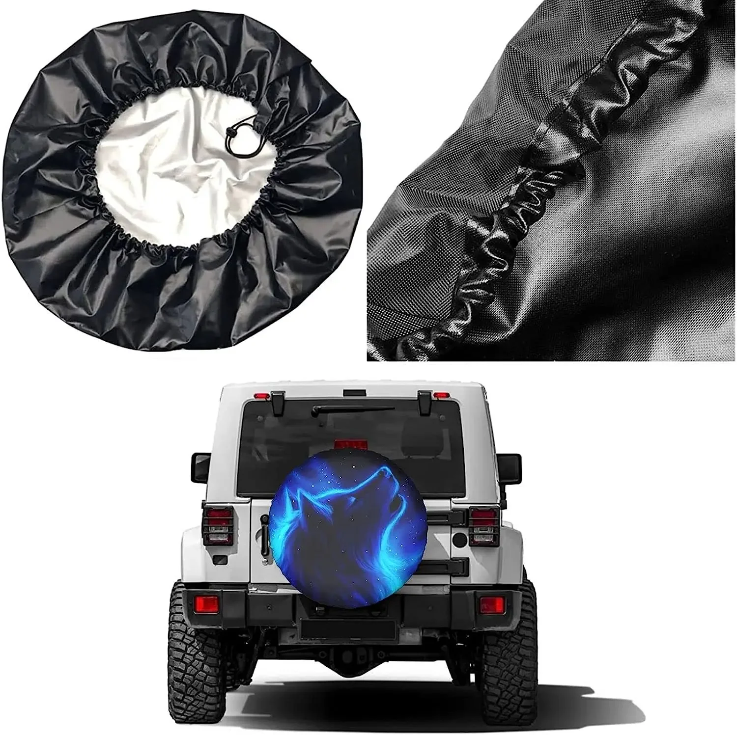 Starry Sky Blue Wolf Spare Tire Cover Wheel Protectors Water Dustproof Fit for RV SUV Truck Camper Travel Camping Trailer