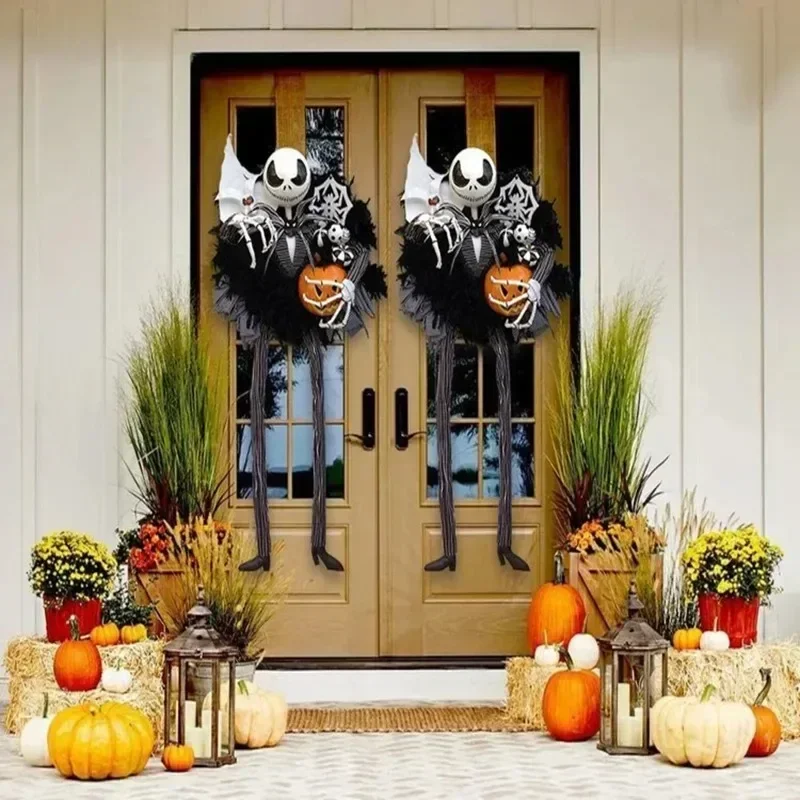 Disney The Nightmare Before Christmas Jack Holiday Party Scary Skeleton Pumpkin Wreath Hallowee Decorative Front Door Hanging