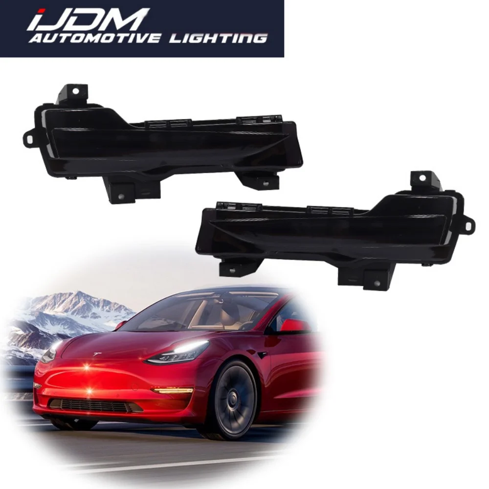 

For Tesla Model 3 2017-2023 & Model Y 2020-up White LED Front Bumper DRL Driving Lights & Amber Sequential Turn Signal Lights