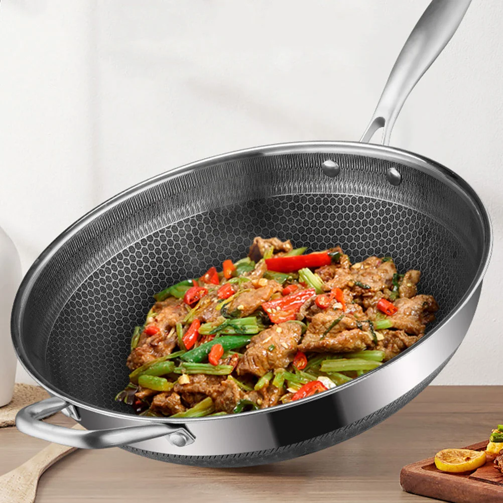 Stainless Steel Wok Household Nonstick Pan No-stick Frying Pans Non-stick Cookware with Kitchen Supply Restaurant