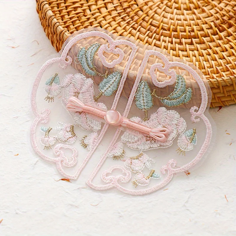 2PCS Embroidered Buckle Tassel Flower Art Ancient Style Handmade DIY Embroidery Piece Flowing Pendant Qipao