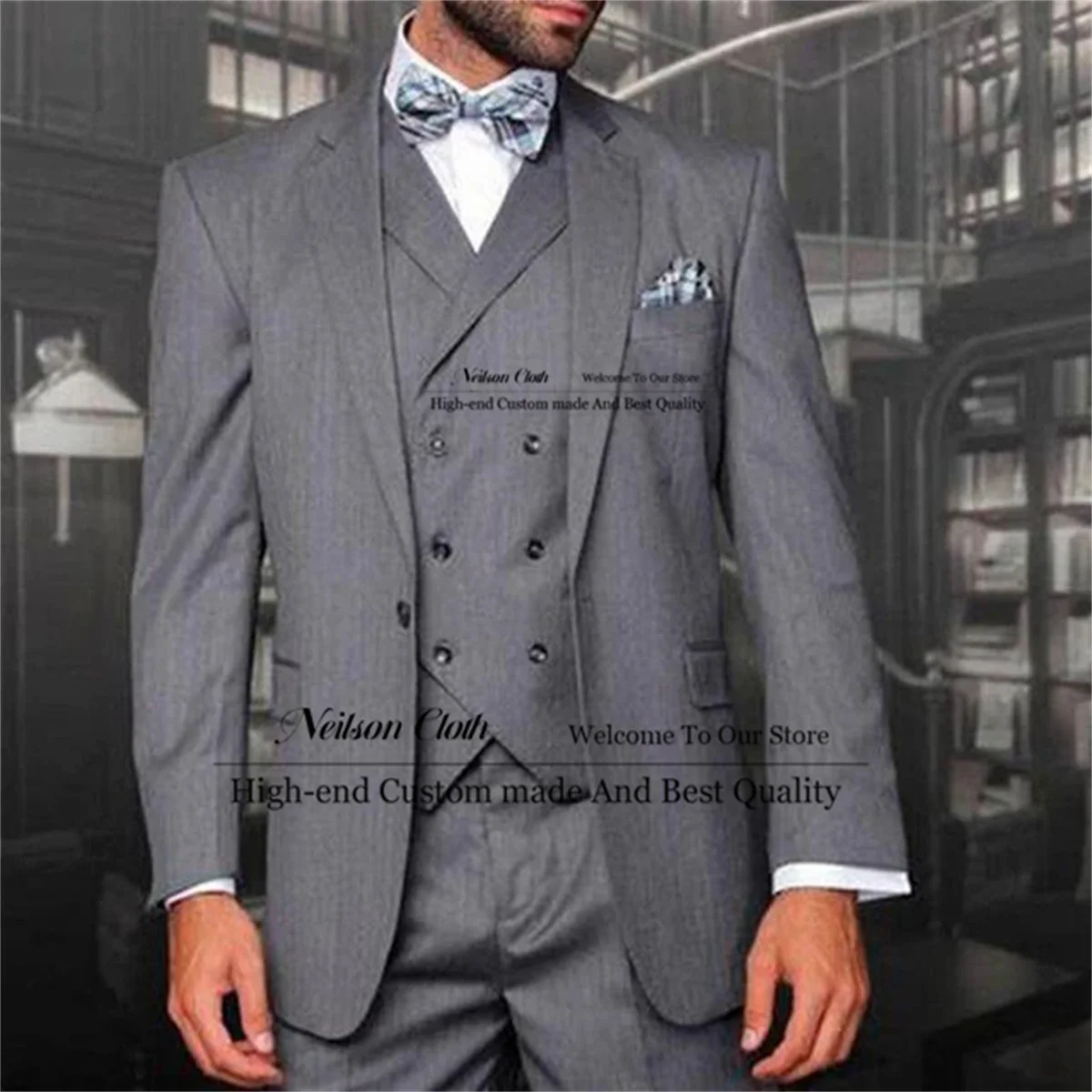 

Formal Gray Men Suits Notched Lapel Groom Wedding Tuxedos 3 Pieces Sets Male Prom Blazers Groomsmen Slim Fit Terno Masculino