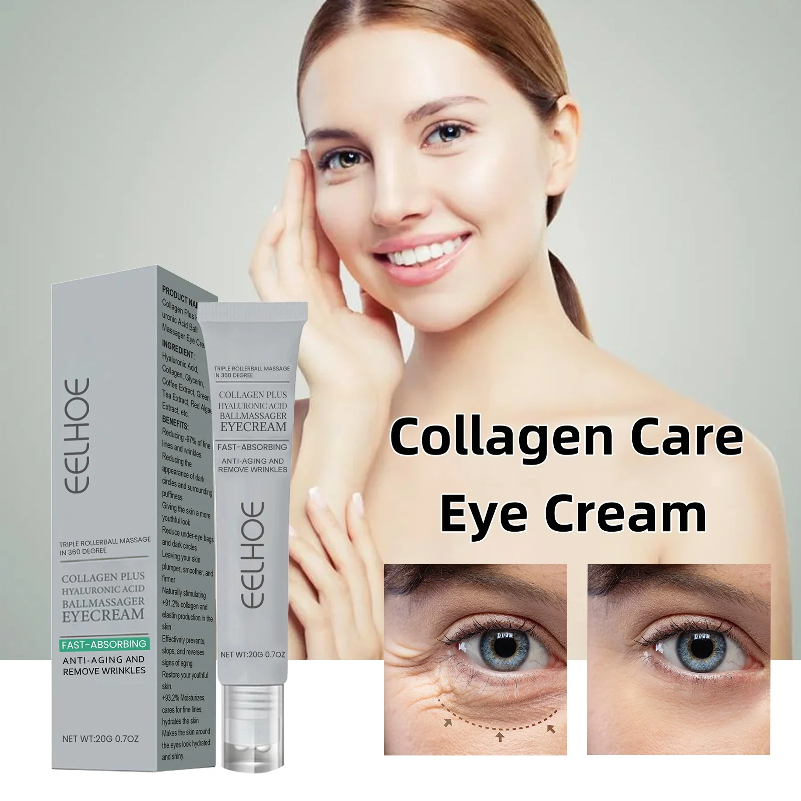 EELHOE Collagen Care Eye Cream Fades Fine Lines, Tightens the Eye Area, Moisturizes and Nourishes the Skin, Eye Care Cream