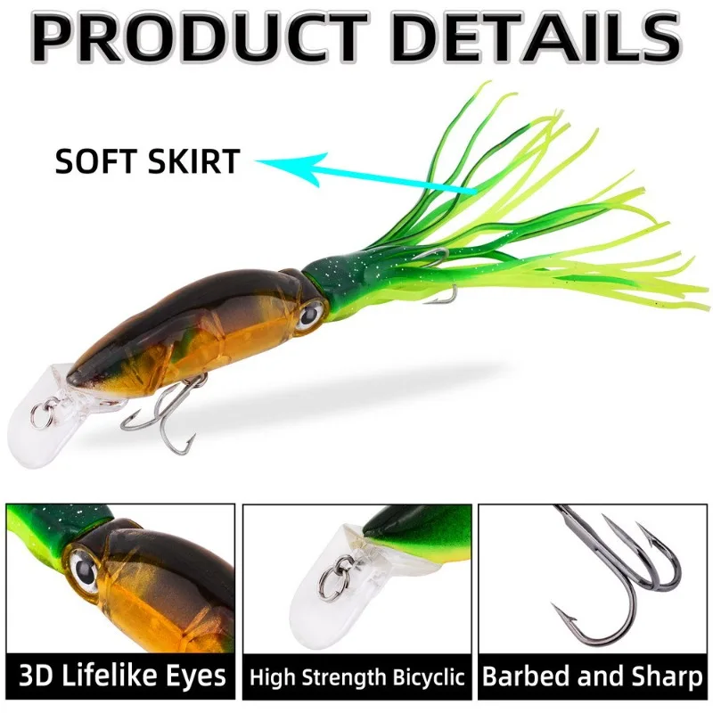 1pc 23cm 38g Angeln Locken Minnow Harten Köder Octopus Tintenfisch Angeln Locken Haken Garnelen Tackle-Tool Mit 3D augen mit Bart Lockt