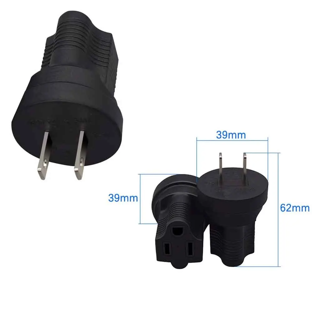 Power Convert Plug 1-15P to 5-15R Adapter US 2 Prong Male to 3 Hole Female 15A AC250V Electrical Socket Converter Travel Adapter
