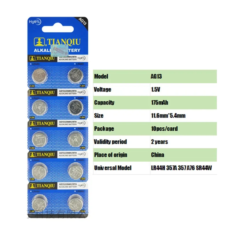 HIGHLR44 AG13 Button Cell Battery 1.5V 357 SR44 LR1154 Button Coin RW82 SR1154 SP76 Batteries for Watch Toys Remote