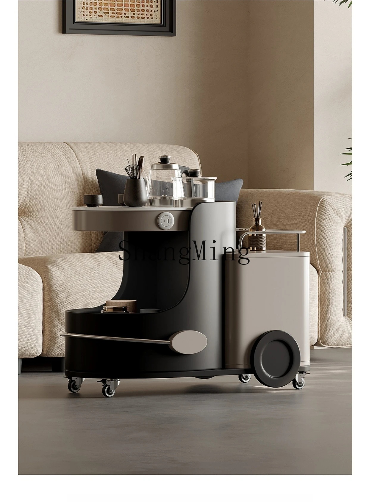 FG طاولة شاي متحركة مع غلاية طاولة قهوة على شكل خاص غرفة المعيشة شرفة عربة شاي طاولة شاي صغيرة