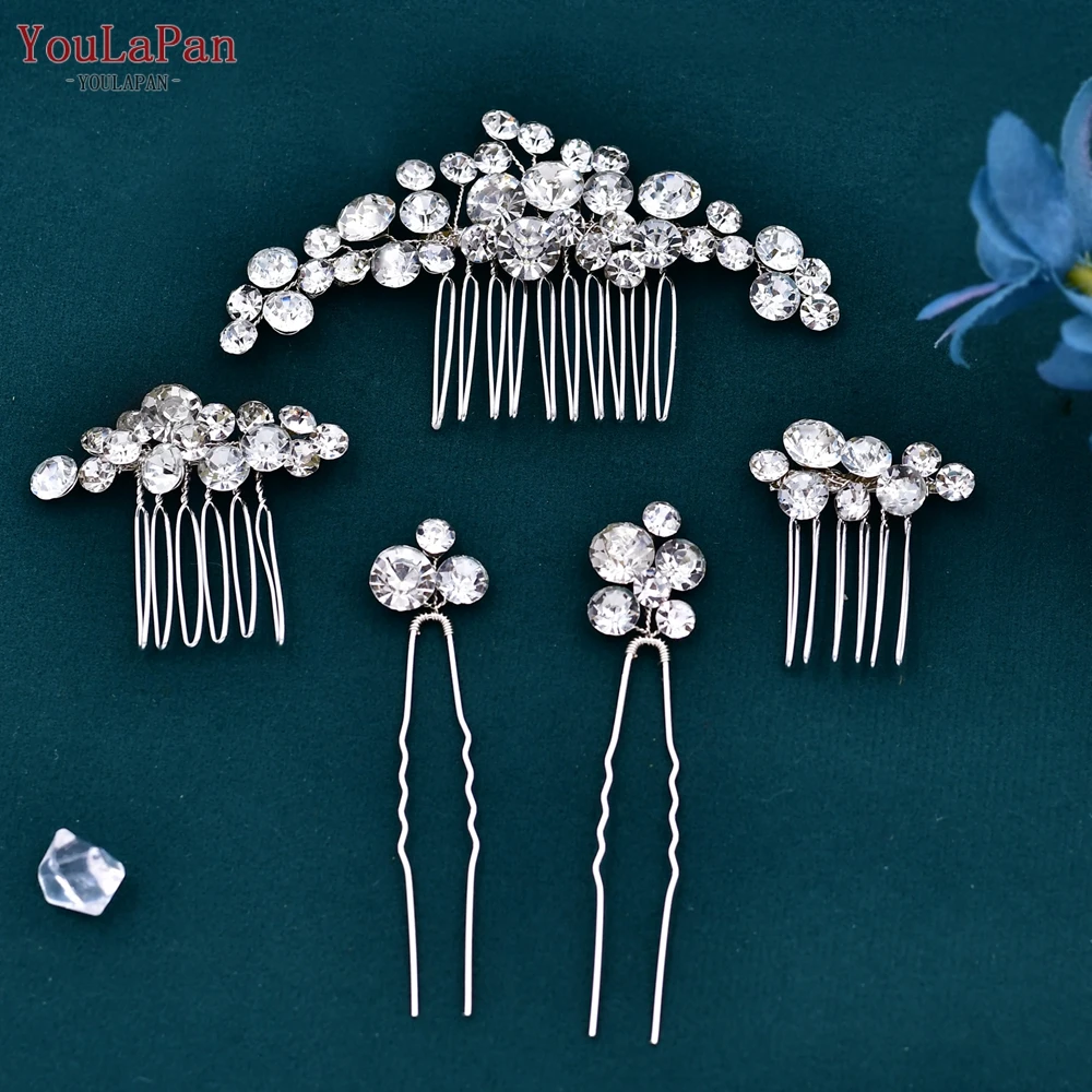 YouLaPan Bling Rhinestone Hair Comb Set Bridal Wedding Crystal Hairpiece Handmade Accessories Rhinestones Hair Clip HP387