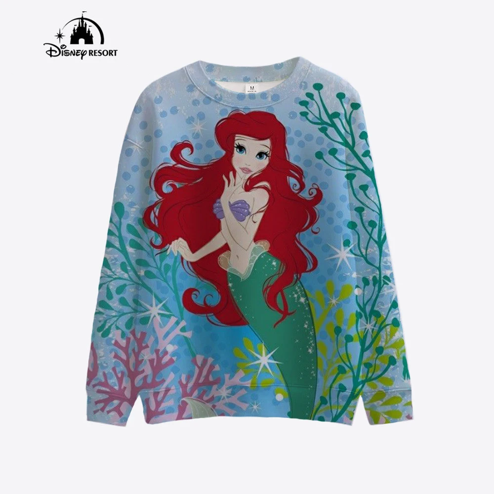 Spring and Autumn Round Neck Sportswear Women\'s Disney\'s Little Mermaid Hoodie Top Women\'s Fashion Long Sportswear Top