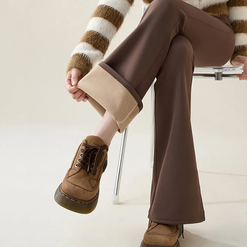 النساء رشاقته المخملية واسعة الساق طماق 2025 جديد شتاء دافئ عالية الخصر القرش السراويل امرأة الكورية مطاطا سليم صالح اليوغا السراويل